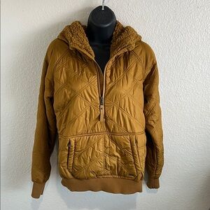 NWOT Prana Quilted Brown Hooded Pullover Jacket Small